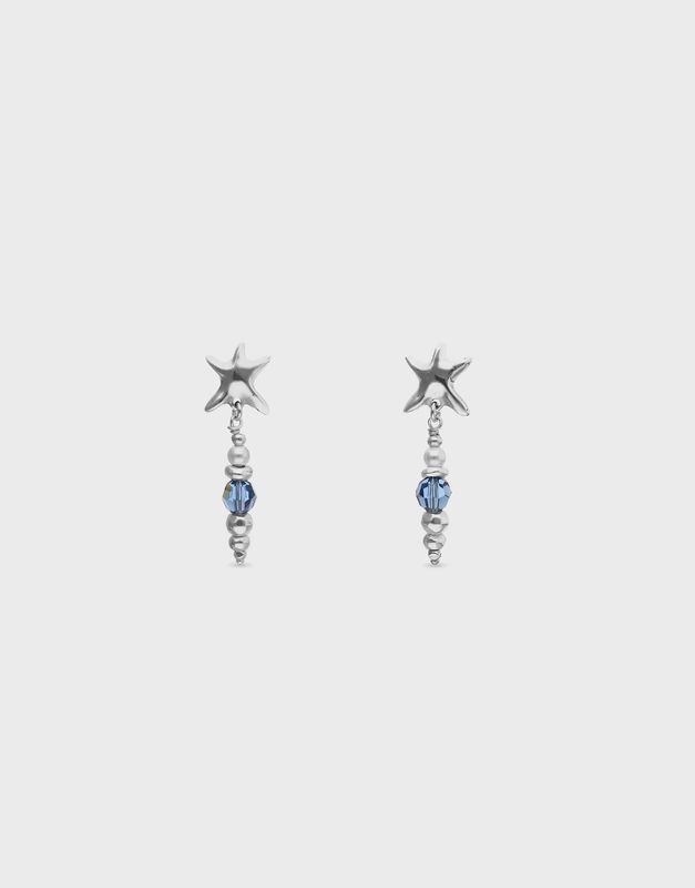 Uno De Fifty Starblue Starfish and Crystal Long Earrings