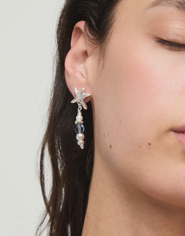 Uno De Fifty Starblue Starfish and Crystal Long Earrings