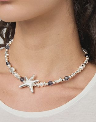 Uno de 50 Arcadia Starfish Necklace Silver-Tone Faceted Crystal Beads