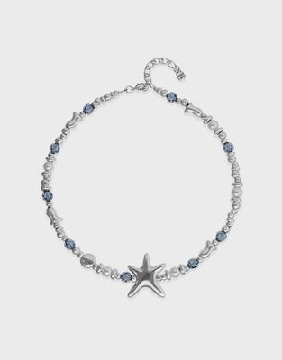 Uno de 50 Arcadia Starfish Necklace Silver-Tone Faceted Crystal Beads