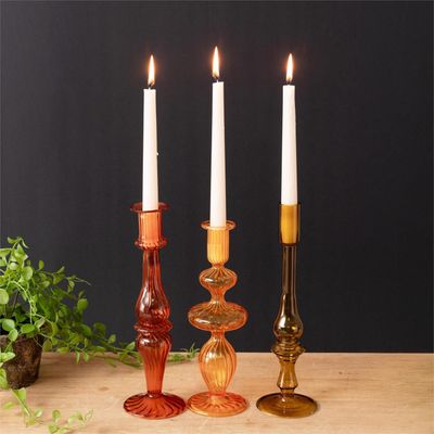 Amber Assorted Ombre Glass Taper Holder