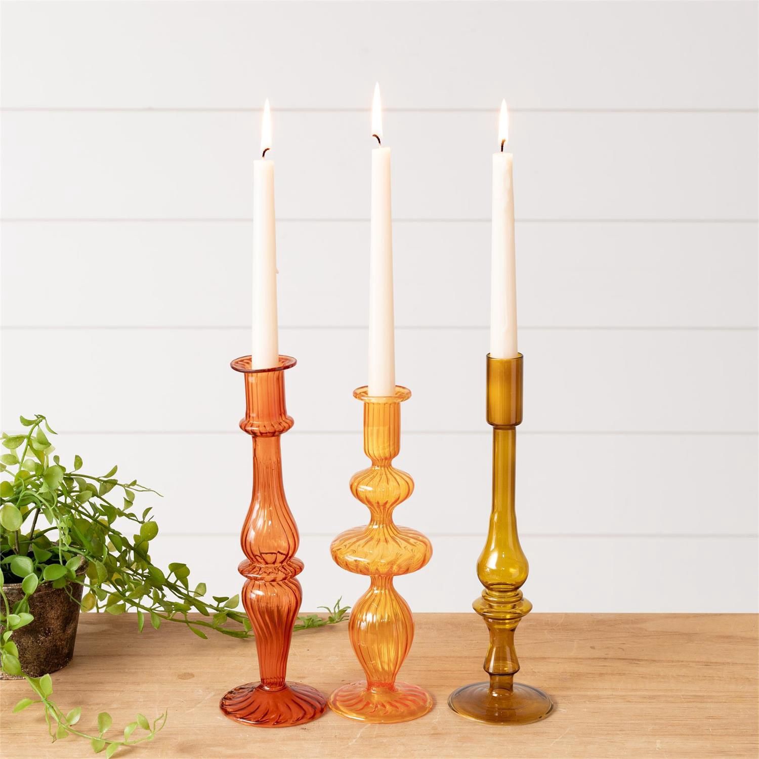 Amber Assorted Ombre Glass Taper Holder