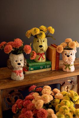 Ceramic Dog with Bows Vases