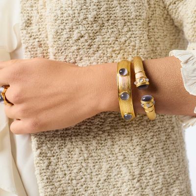 Julie Vos Cobblestone Demi Cuff Bracelet 24K Gold Plate with Imported Glass