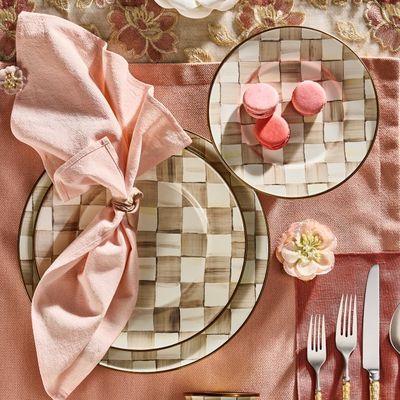 Mocha Check Salad Plate