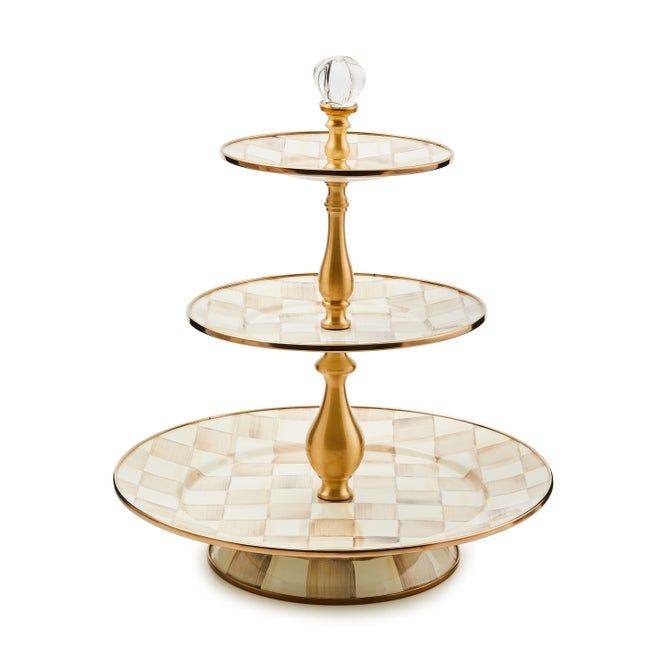 Mocha Check Three Tier Sweet Stand