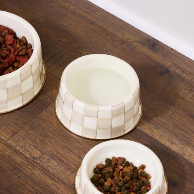 Mocha Check Medium Pet Dish