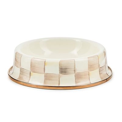 Mocha Check Small Pet Dish
