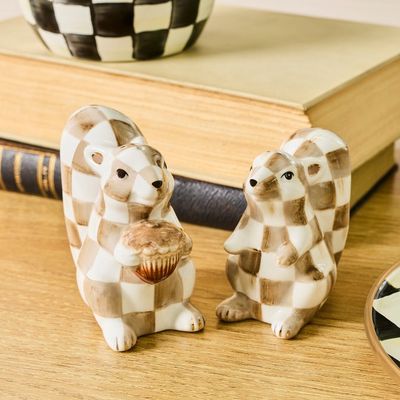 Mocha Check Squirrel Salt &amp; Pepper Set