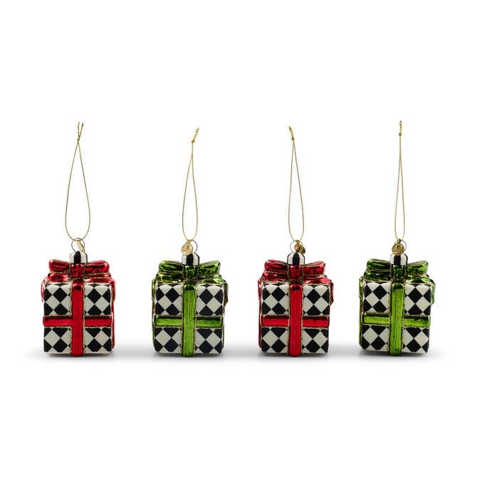 Red &amp; Green Giftbox Glass Ornaments, Set of 4
