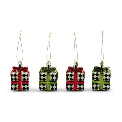 Red &amp; Green Giftbox Glass Ornaments, Set of 4