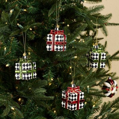 Red &amp; Green Giftbox Glass Ornaments, Set of 4