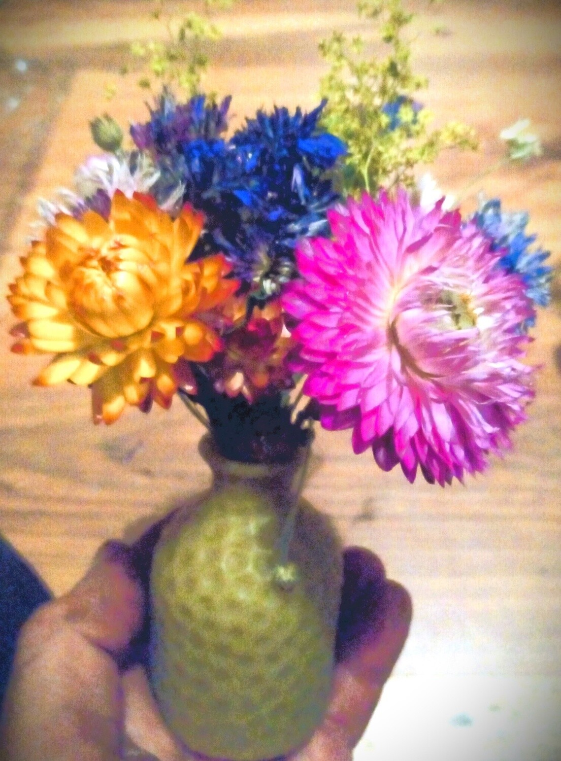 Beeswax Vase filled with Gustavus Grown Dried Flowers