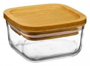 Glass Food Storage w Bamboo Lid 4&quot; x 4&quot;
