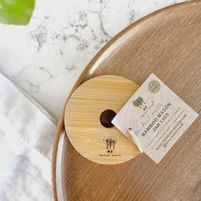 Bamboo Mason Jar Lid w Straw Hole