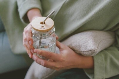 Bamboo Mason Jar Lid w Straw Hole