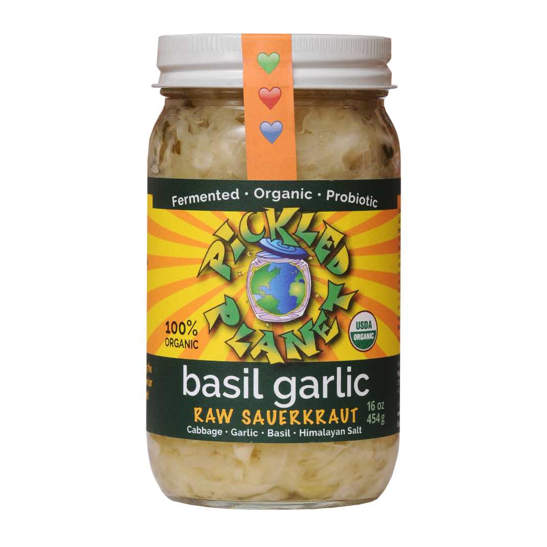 Basil Garlic Sauerkraut - Raw