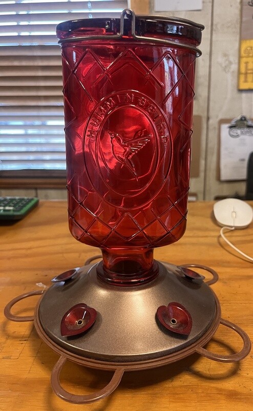 Glass Hummingbird Feeder RED