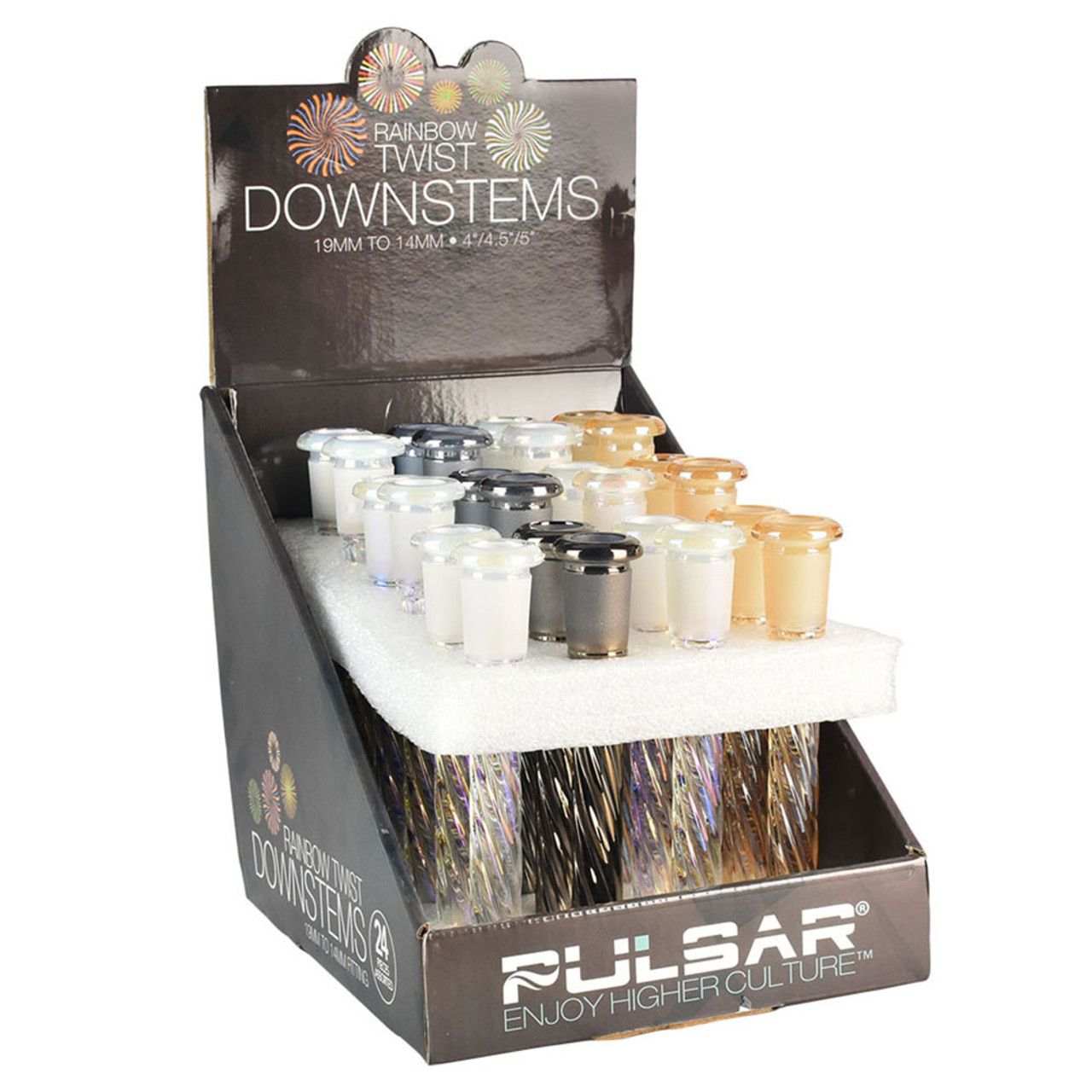 Pulsar iridescent rainbow twist downstem with assorted size and colours