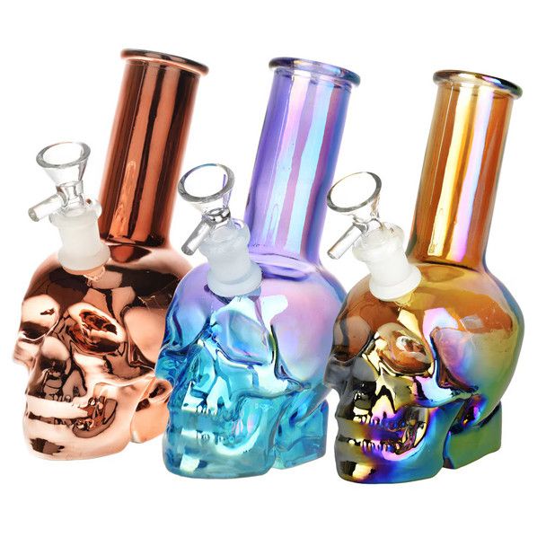 Metallic Sunset Skull Water Pipe 8”
