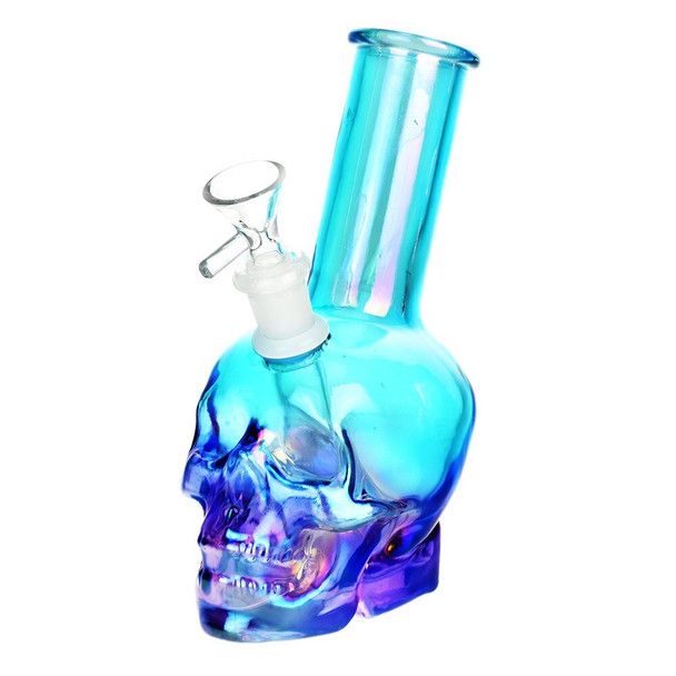 Metallic Sunset Skull Water Pipe 8”