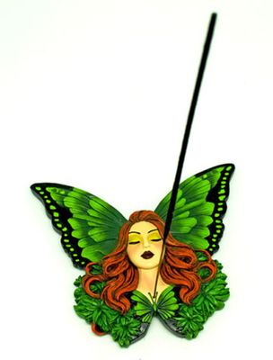 5.5”x 5” Green Fairy Incense Burner Hand Painted