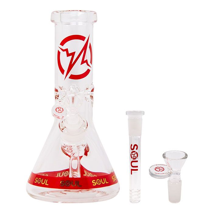 Soul Glass 9mm Beaker 10”, Color: Red