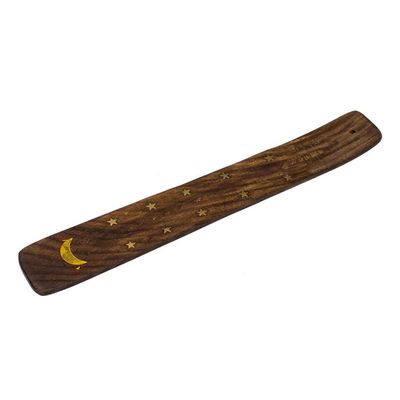 Wooden Incense Burner W/Brass Moon