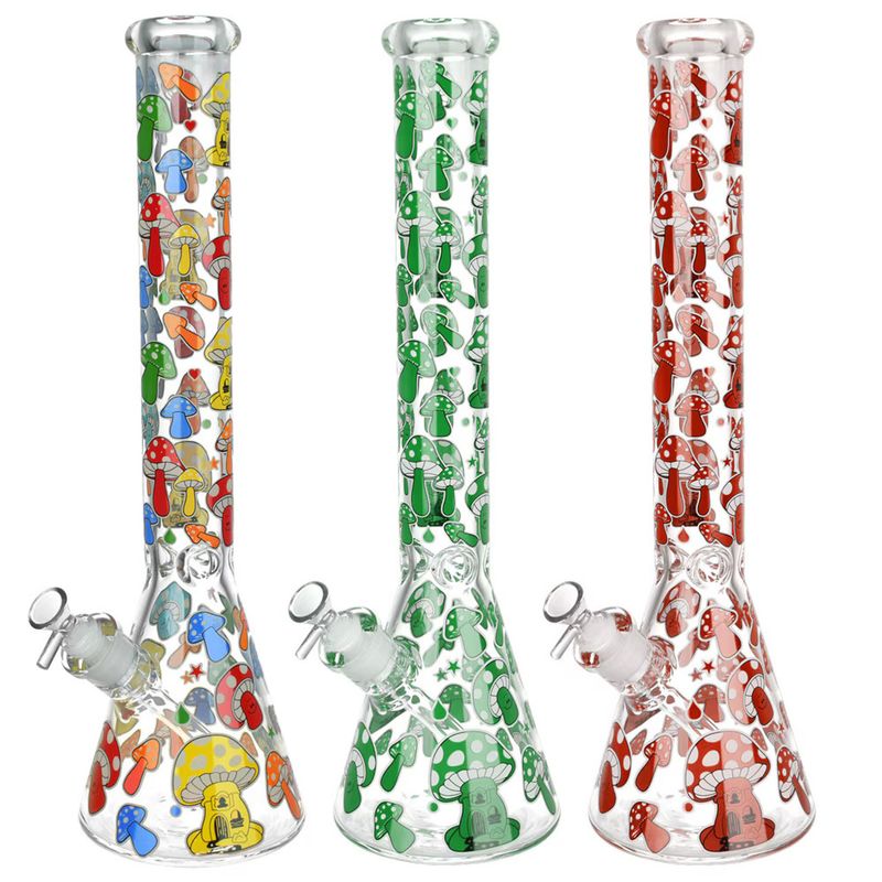 Glow Mushroom Glass Beaker 18” Colours Vary