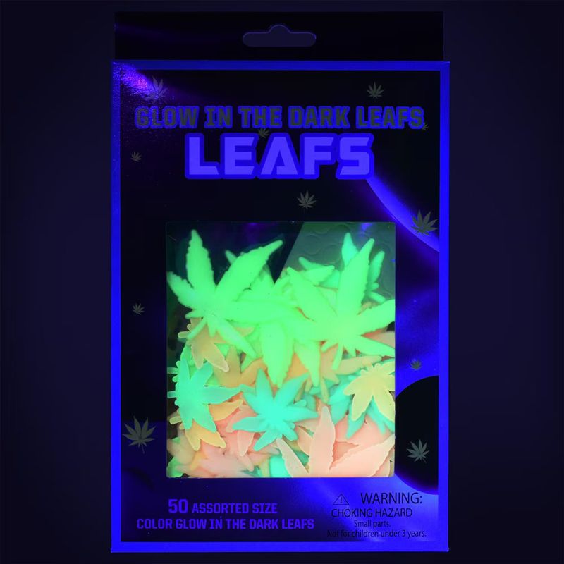 Glow in the Dark Wall Stickers - 50pk/Hemp Leaves/Asst Clrs