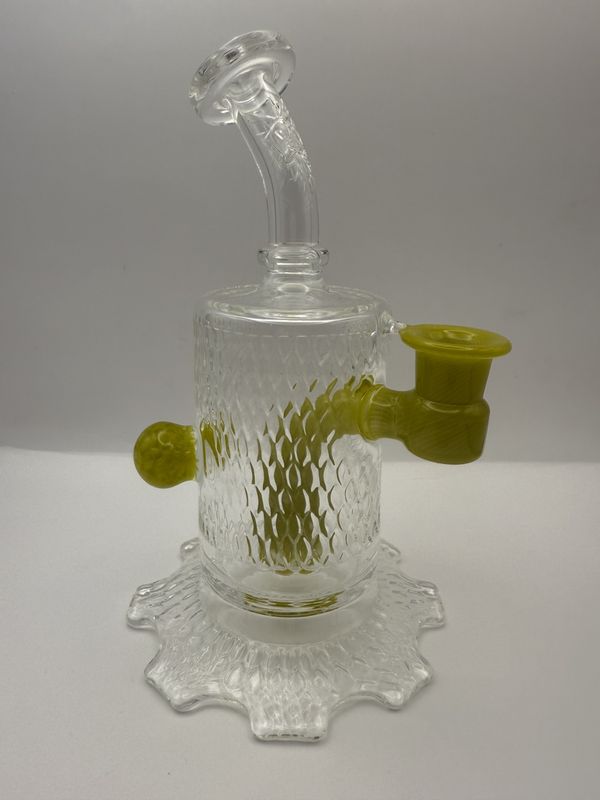Phat Ass Glass 8” Cog Bubbler Clear &amp; Chartruse Crayon 14mm