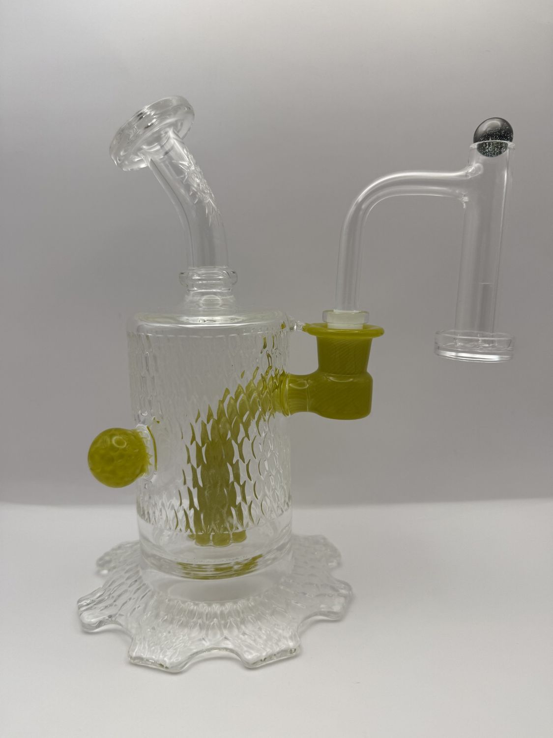 Phat Ass Glass 8” Cog Bubbler Clear &amp; Chartruse Crayon 14mm
