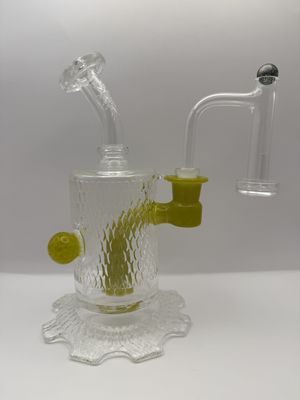 Phat Ass Glass 8” Cog Bubbler Clear &amp; Chartruse Crayon 14mm