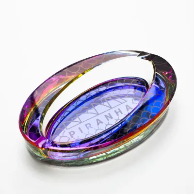 Piranha Glass Ashtray, Oval Slant, Scales Pattern