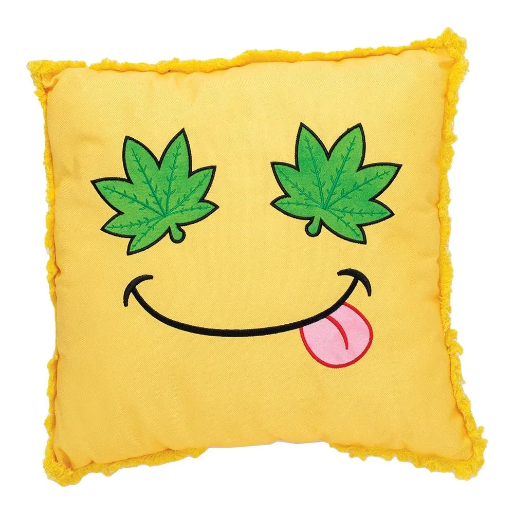 Green Leaf Smiley Face Plush Pillow 16”x15”