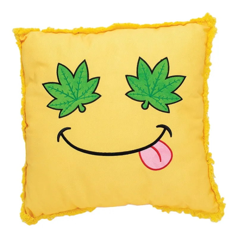 Green Leaf Smiley Face Plush Pillow 16”x15”