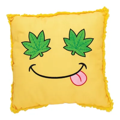 Green Leaf Smiley Face Plush Pillow 16”x15”