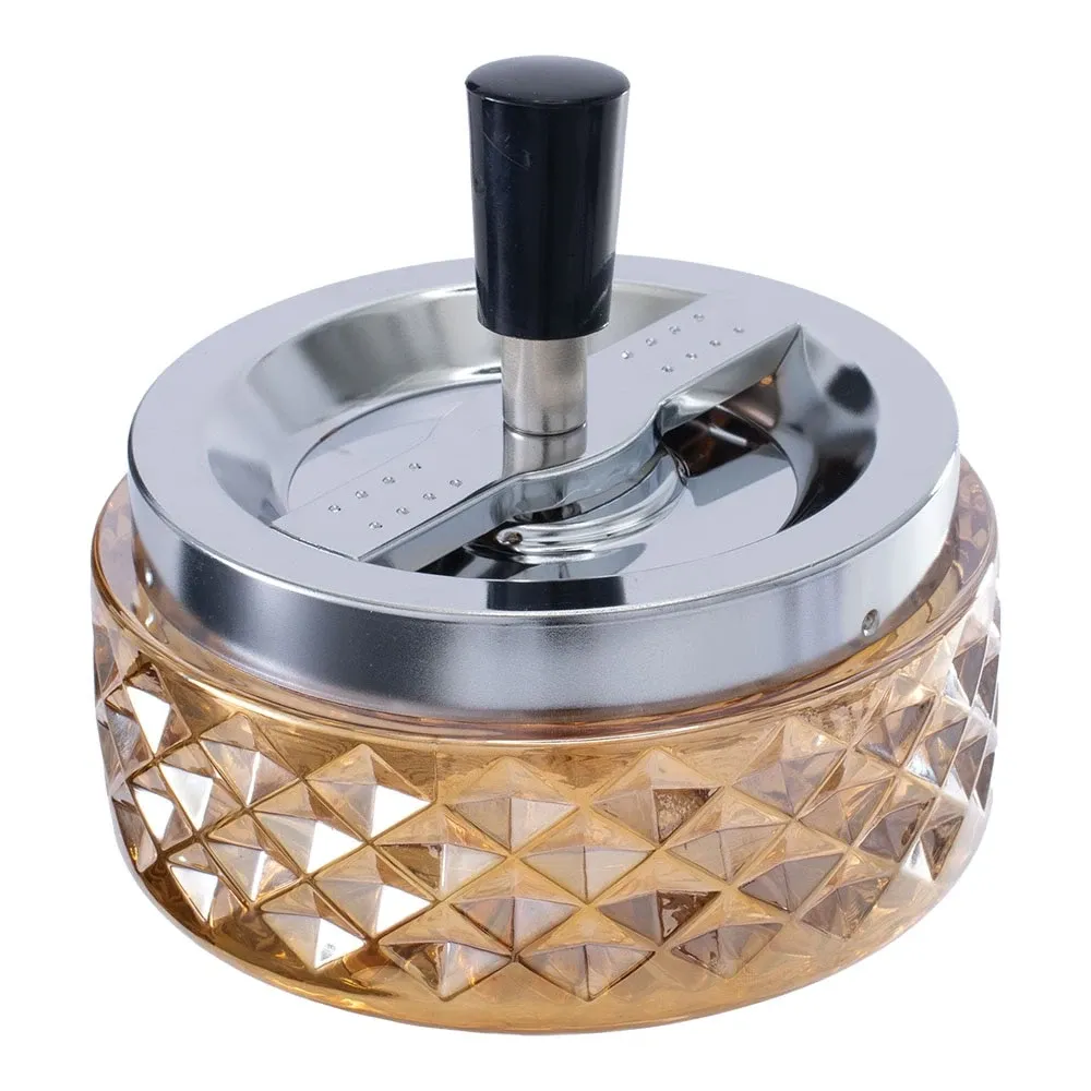 Fujima Gem Cut Glass Spinning Ashtray, Color: Amber
