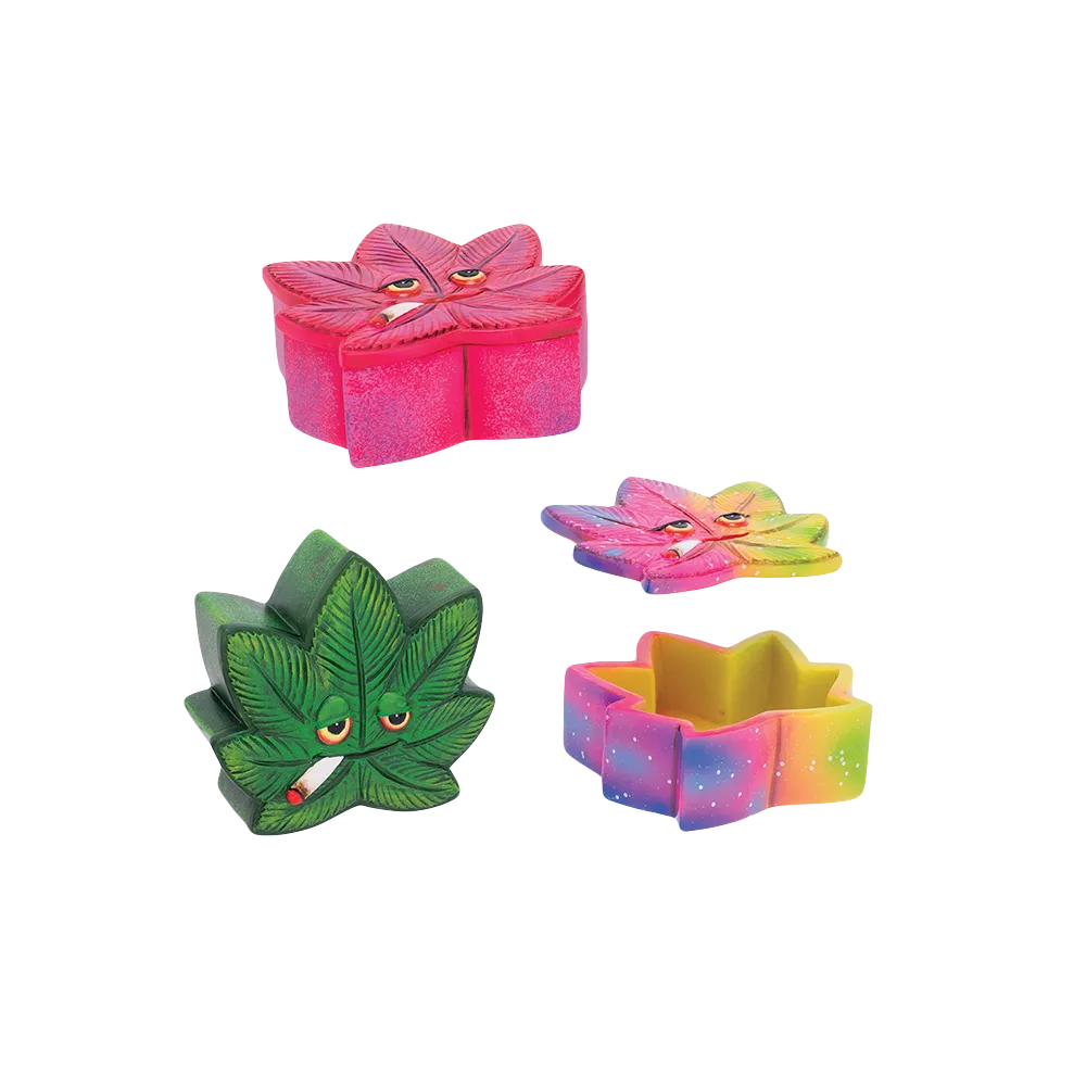 Stoned Hemp Leaf Polyresin Stash Box