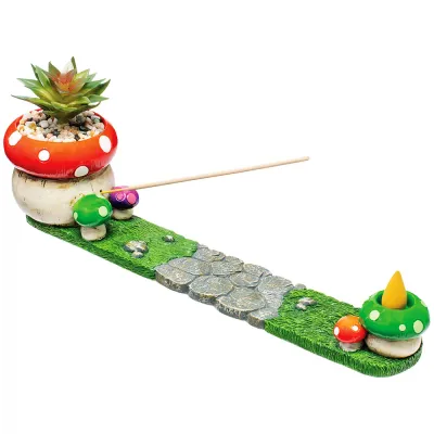 Fujima Mushroom W/Faux Plant Incense Burner 12.5”