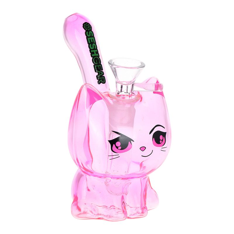 SeshGear Kitty Cat Glass Water Pipe 5.5” Colours Vary