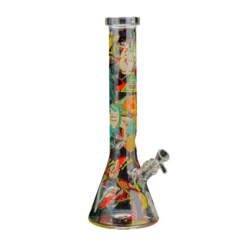 Red Eye Glass 15” Tattoo Beaker Tube w/ Full Decal Wrap