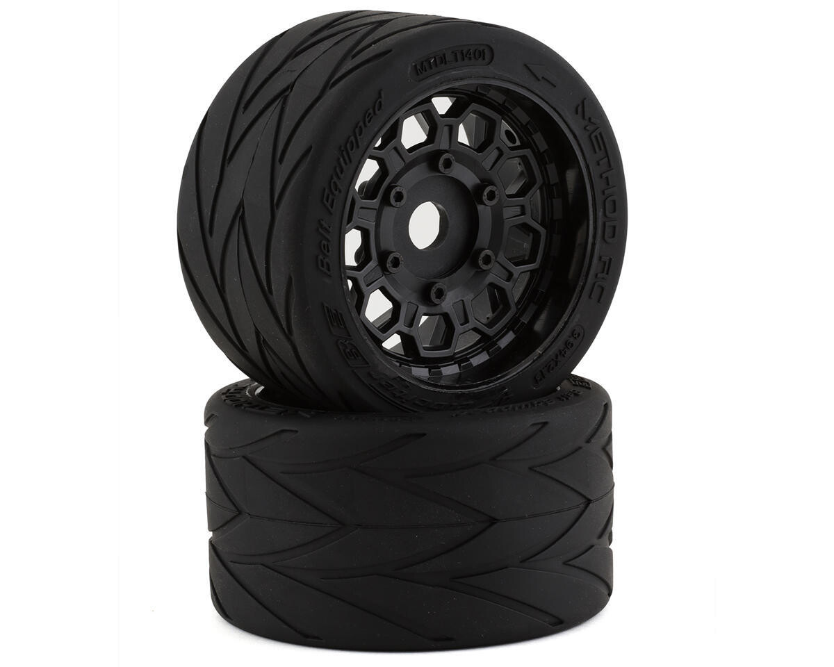 MTD1401 Method RC Velociter Belted Pre-Mount 1/7 On-Road Rear Tires (Black) (2) w/Hive 17mm Hex Wheels
