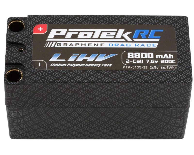PTK-5135-22 ProTek RC 2S 200C 2s5p Si-Graphene Drag Race Shorty LiPo Battery (7.6V/8800mAh) w/8mm Connectors