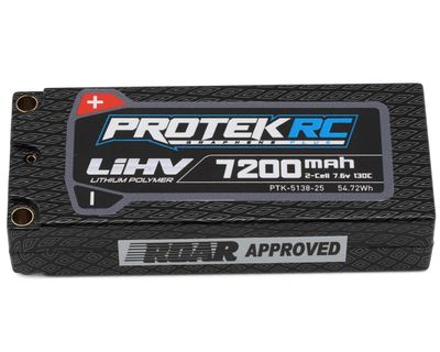 PTK-5138-25 ProTek RC 2S 130C Low IR Si-Graphene+ HV Mid-Sized LiPo Battery (7.6V/7200mAh) w/5mm Connectors (ROAR Approved) (113mm Length)