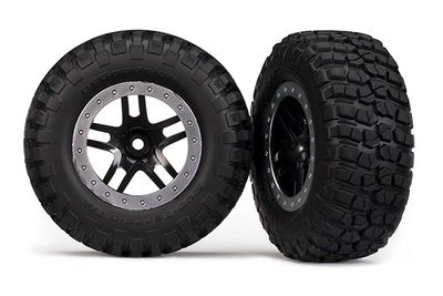 5883 Tires &amp; wheels, assembled, glued (SCT Split-Spoke, black, satin chrome beadlock wheels, BF