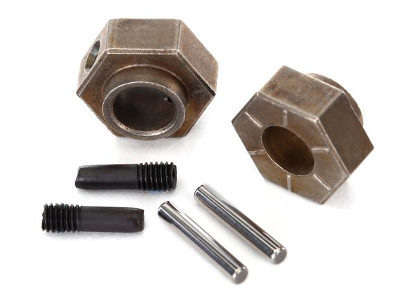 8269- Wheel hubs, 12mm hex, 6061-T6 aluminum (charcoal gray-anodized) (4)/ screw pin (4)