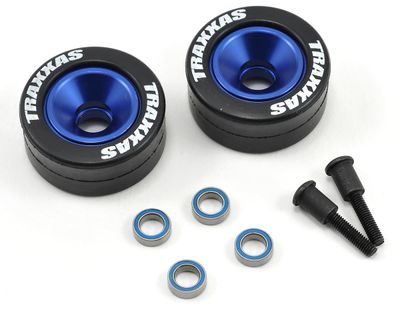 5186A Wheels, aluminum (blue-anodized) (2)/ 5x8mm ball bearings (4)/ axles (2)/ rubber tires (2)