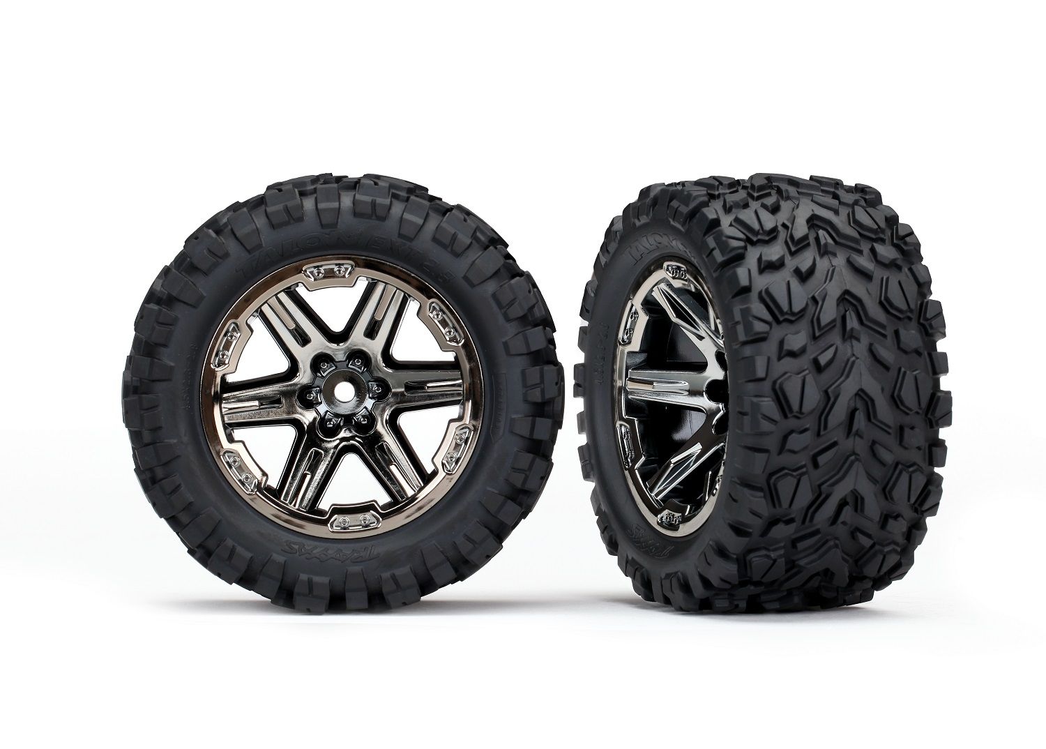 6773X Tires &amp; wheels, assembled, glued (2.8') (RXT black chrome wheels