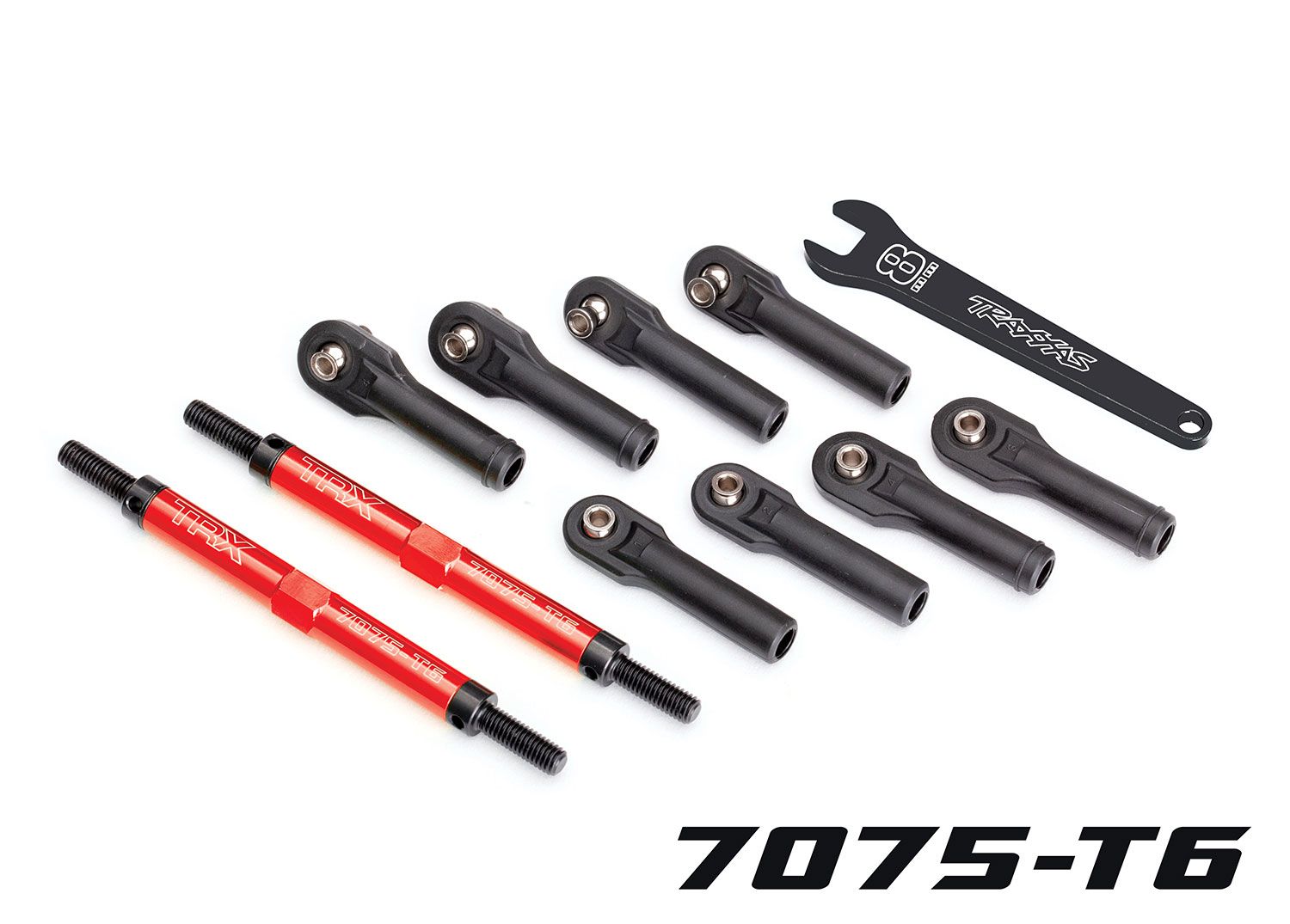 8638R - Toe links, E-Revo VXL (TUBES red-anodized, 7075-T6 aluminum, stronger than titanium) (144mm) (2)/ rod ends,